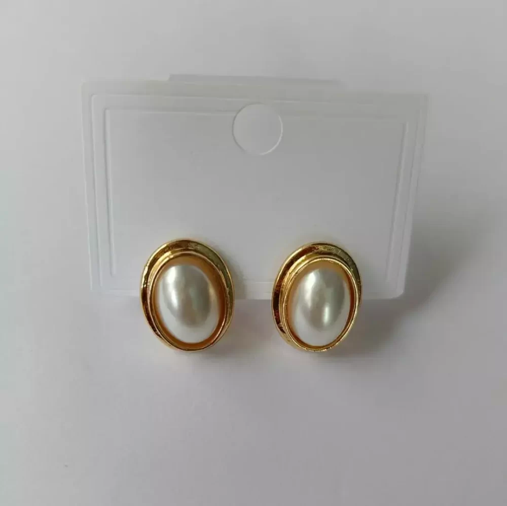 Classic Gold-Tone Oval Pearl Stud Earrings