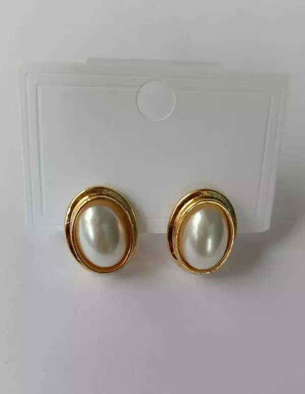 Classic Gold-Tone Oval Pearl Stud Earrings